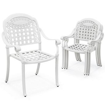 Costway 4 pc Patio Cast Aluminum Armrest Chairs Dining Stackable Outdoor