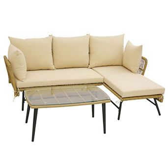 Costway 3 pc L-Shaped Patio Sofa Set Conversation Furniture with Cushions Deck Garden