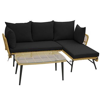 Costway 3 pc L-Shaped Patio Sofa Set Conversation Furniture with Cushions Deck Garden