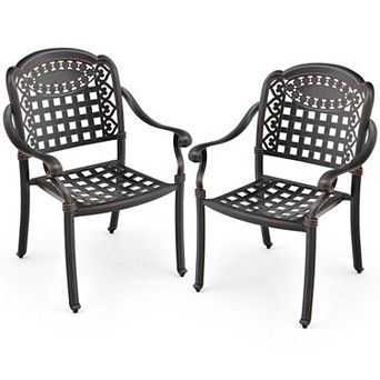 Costway 2 pc Patio Cast Aluminum Armrest Chairs Dining Stackable Outdoor
