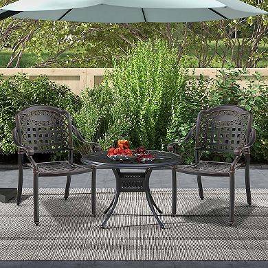 Costway 2pcs Patio Cast Aluminum Armrest Chairs Dining Stackable Outdoor