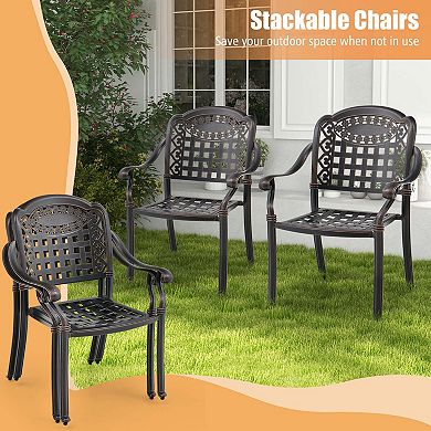 Costway 2pcs Patio Cast Aluminum Armrest Chairs Dining Stackable Outdoor