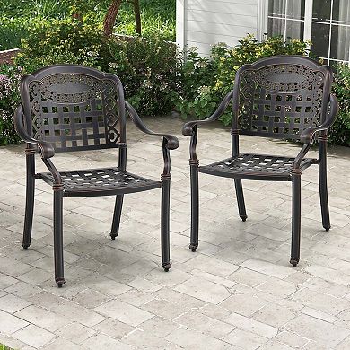 Costway 2pcs Patio Cast Aluminum Armrest Chairs Dining Stackable Outdoor