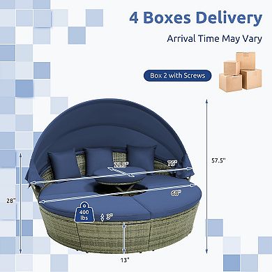 Costway Patio Rattan Daybed Outdoor Sectional Seating with Side Table & Retractable Canopy