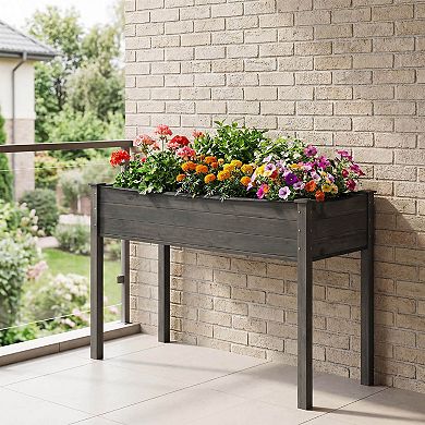 Costway Wooden Raised Vegetable Garden Bed Elevated Grow Vegetable Planter