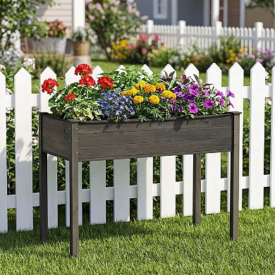 Costway Wooden Raised Vegetable Garden Bed Elevated Grow Vegetable Planter