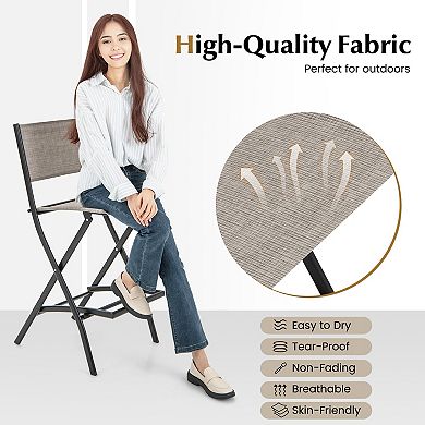 Costway Set of 4 Outdoor Bar Chair Folding Bar Height Stool with Metal Frame