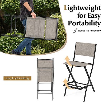 Costway Set of 4 Outdoor Bar Chair Folding Bar Height Stool with Metal Frame
