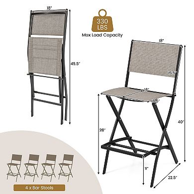 Costway Set of 4 Outdoor Bar Chair Folding Bar Height Stool with Metal Frame