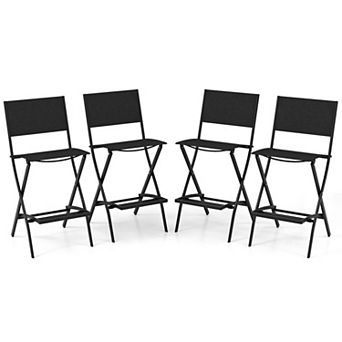 Costway Set of 4 Outdoor Bar Chair Folding Bar Height Stool with Metal Frame