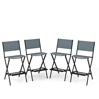 Costway Set of 4 Outdoor Bar Chair Folding Bar Height Stool with Metal Frame
