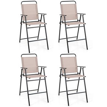 Costway Patio Folding Bar-height Chairs with Armrests Quick-drying Seat Beige Backyard