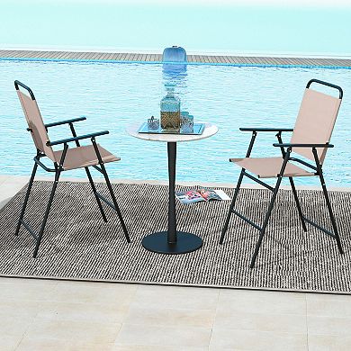 Costway Patio Folding Bar-height Chairs with Armrests Quick-drying Seat Beige Backyard