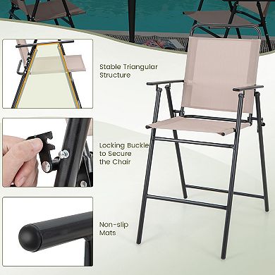 Costway Patio Folding Bar-height Chairs with Armrests Quick-drying Seat Beige Backyard
