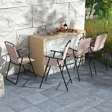 Costway Patio Folding Bar-height Chairs with Armrests Quick-drying Seat Beige Backyard