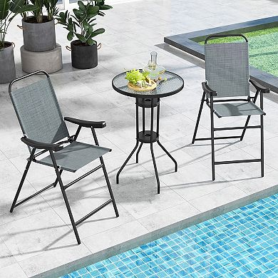 Costway 2 PCS Patio Bar Chair Folding Bar Height Metal Frame with Footrest Garden