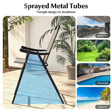 Costway 2 PCS Patio Bar Chair Folding Bar Height Metal Frame with Footrest Garden