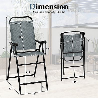 Costway 2 PCS Patio Bar Chair Folding Bar Height Metal Frame with Footrest Garden