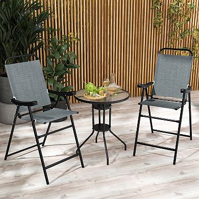 Costway 2 PCS Patio Bar Chair Folding Bar Height Metal Frame with Footrest Garden