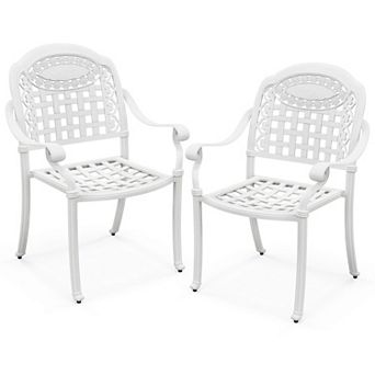 Costway 2 pc Patio Cast Aluminum Armrest Chairs Dining Stackable Outdoor