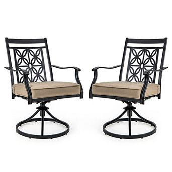 Costway Patio Swivel Chair Outdoor Bistro Dining Chair Blossom Pattern Backrest