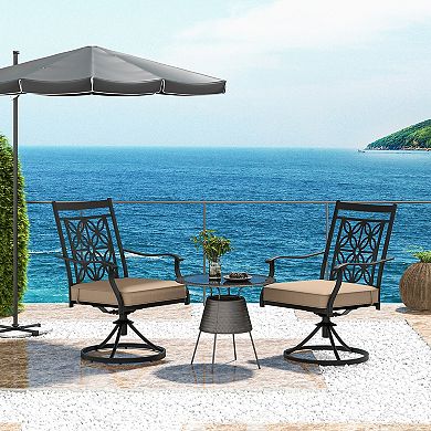 Costway Patio Swivel Chair Outdoor Bistro Dining Chair Blossom Pattern Backrest