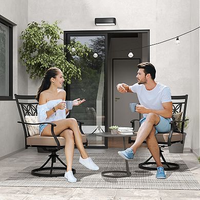 Costway Patio Swivel Chair Outdoor Bistro Dining Chair Blossom Pattern Backrest