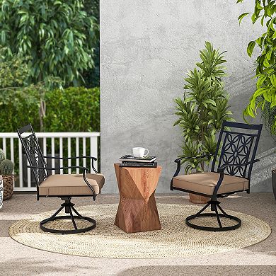 Costway Patio Swivel Chair Outdoor Bistro Dining Chair Blossom Pattern Backrest