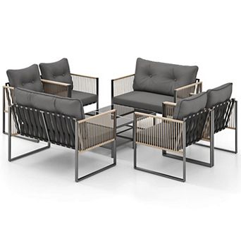 Costway Patio Furniture Set PE Rattan Conversation Sofa Set with Thick Cushions