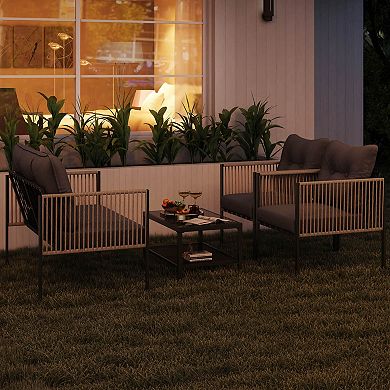Costway Patio Furniture Set PE Rattan Conversation Sofa Set with Thick Cushions