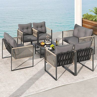 Costway Patio Furniture Set PE Rattan Conversation Sofa Set with Thick Cushions