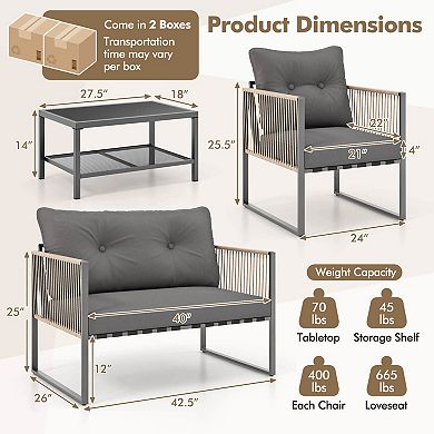 Costway Patio Furniture Set PE Rattan Conversation Sofa Set with Thick Cushions