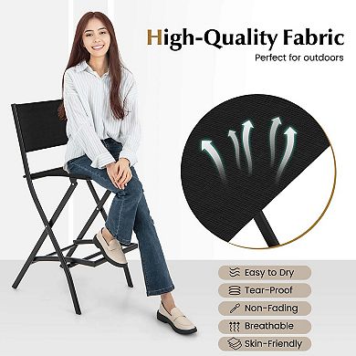 Costway Set of 2 Outdoor Bar Chair Folding Bar Height Stool with Metal Frame