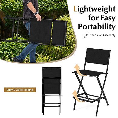 Costway Set of 2 Outdoor Bar Chair Folding Bar Height Stool with Metal Frame