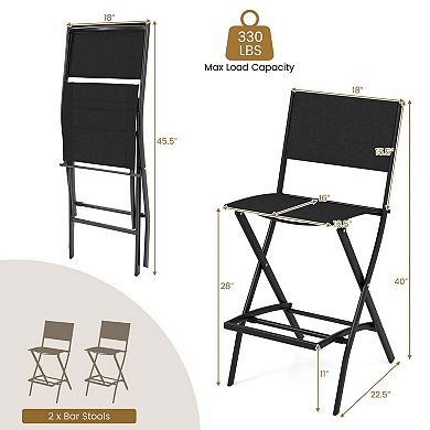 Costway Set of 2 Outdoor Bar Chair Folding Bar Height Stool with Metal Frame