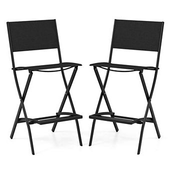 Costway Set of 2 Outdoor Bar Chair Folding Bar Height Stool with Metal Frame