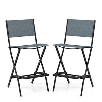 Costway Set of 2 Outdoor Bar Chair Folding Bar Height Stool with Metal Frame