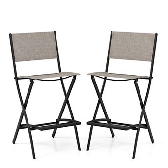 Costway Set of 2 Outdoor Bar Chair Folding Bar Height Stool with Metal Frame