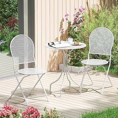 Costway 3 PCS Metal Bistro Set Round Table & 2 Folding Chairs with Rattan-Like Pattern