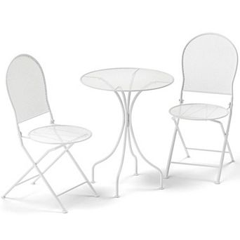 Costway 3 pc Metal Bistro Set Round Table & 2 Folding Chairs with Rattan-Like Pattern