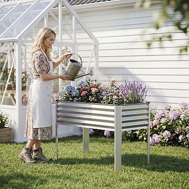 Costway Galvanized Raised Garden Bed with Legs, Metal Elevated Planter Box for Vegetables