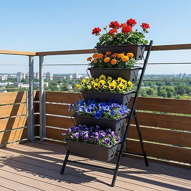 Costway 5-Tier Vertical Raised Garden Bed with Drainage System & Removable Trays for Herbs