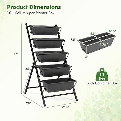 Costway 5-Tier Vertical Raised Garden Bed with Drainage System & Removable Trays for Herbs