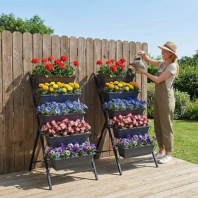 Costway 5-Tier Vertical Raised Garden Bed with Drainage System & Removable Trays for Herbs