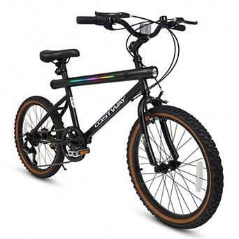 Costway 20 Inch LED-lit Cycling Bike with 2 Speakers, Ambient Lights, Wireless Connection