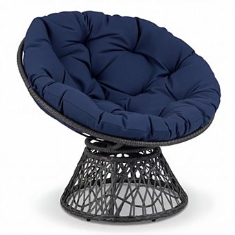 Costway Papasan Chair, Swivel Chair w/ Extra-Thick Cushion, Metal Frame, Rattan Wicker Lounge Chair