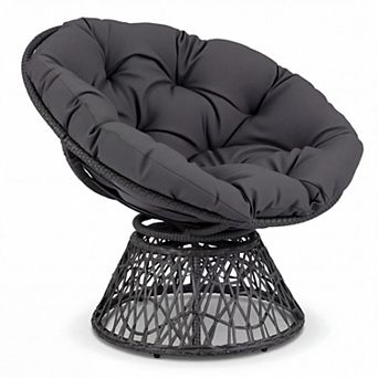 Costway Papasan Chair, Swivel Chair w/ Extra-Thick Cushion, Metal Frame, Rattan Wicker Lounge Chair