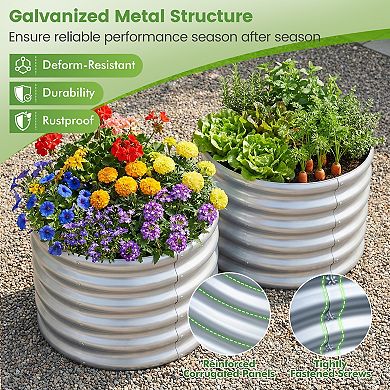 Costway 24” x 24” x 17” Galvanized Raised Garden Bed, Round Outdoor Planter Box w/ Open-Ended Base