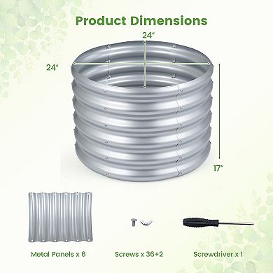 Costway 24” x 24” x 17” Galvanized Raised Garden Bed, Round Outdoor Planter Box w/ Open-Ended Base
