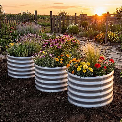 Costway 24” x 24” x 17” Galvanized Raised Garden Bed, Round Outdoor Planter Box w/ Open-Ended Base